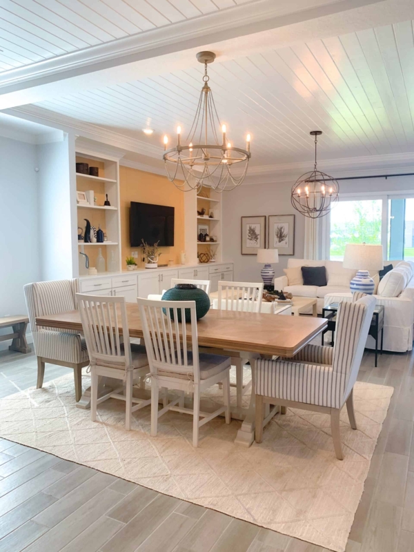 Coastal Farmhouse Dining Room with Wooden Table