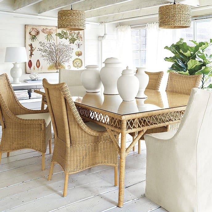 Coastal Farmhouse Wicker Dining Table Design