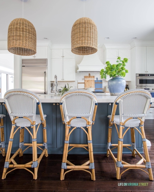 Coastal Kitchen with Serena & Lily Riviera Counter Stools