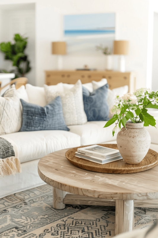 Coastal Living Room Coffee Table with Natural Decor