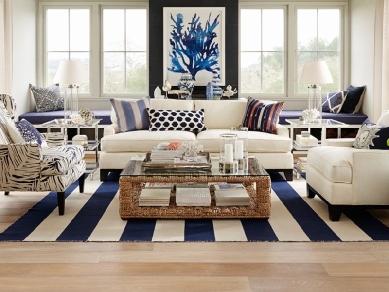 Coastal Living Room with Nautical Blue Accents