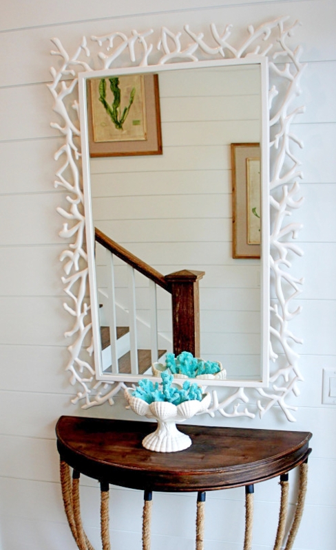 Coastal Nautical Mirror with White Coral Frame