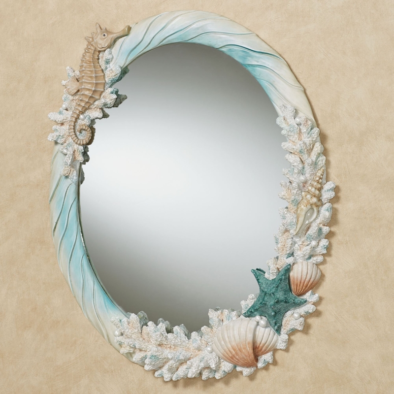 Coastal Oval Mirror with Seahorse and Seashell Accents