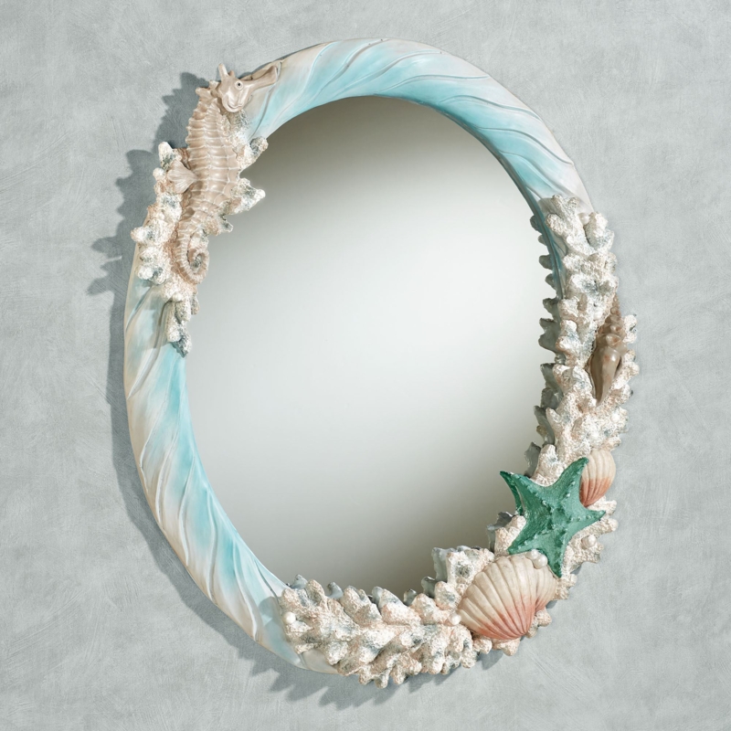 Coastal Oval Wall Mirror with Seahorse and Shells