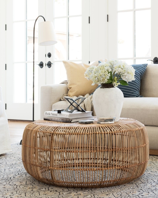 Coastal Rattan Coffee Table with Neutral Living Room Decor