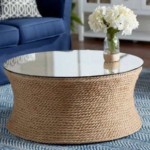 Coastal Rope Wrapped Glass Top Coffee Table
