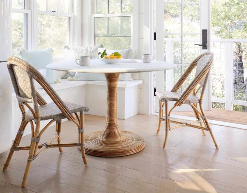 Coastal Style Dining Table with Rattan Chairs