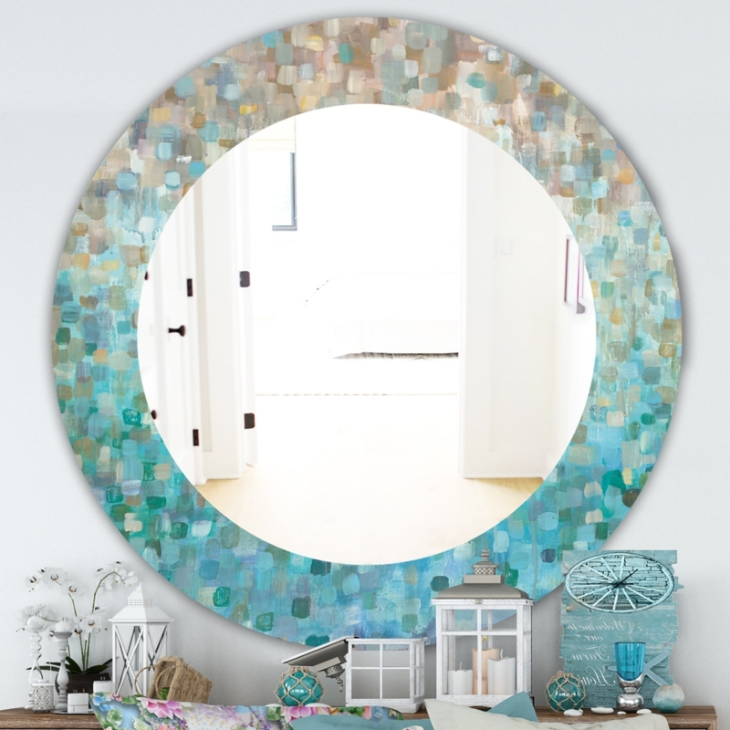 Coastal Style Round Wall Mirror with Blue Mosaic Frame