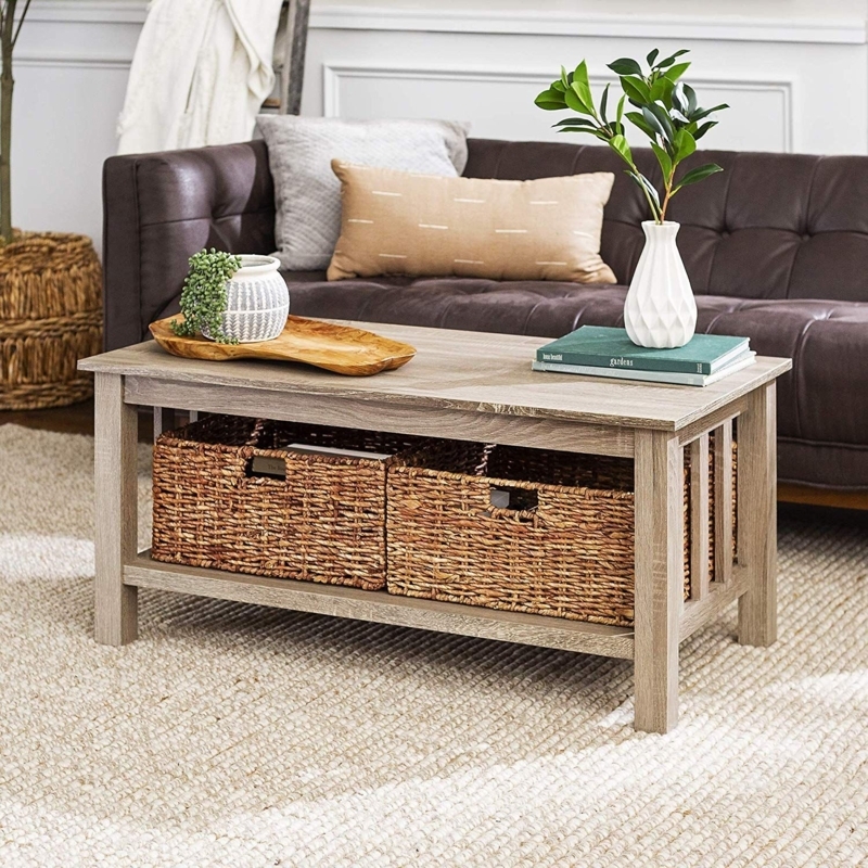 Coastal Style Wooden Coffee Table with Storage