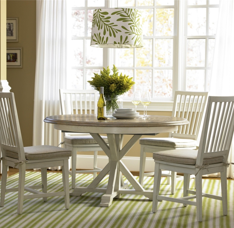 Coastal White Oak Round Expandable Dining Table