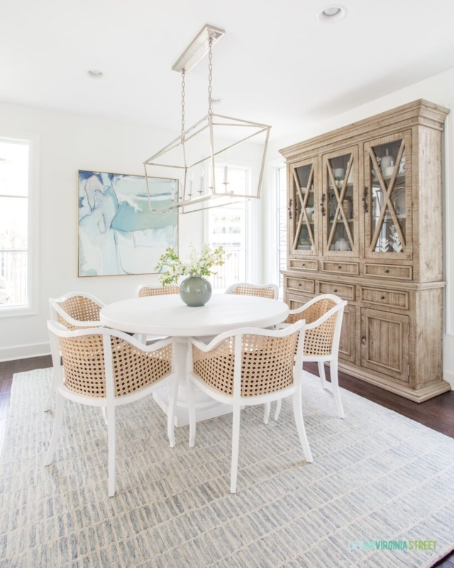Coastal White Round Dining Table with Cane Chairs