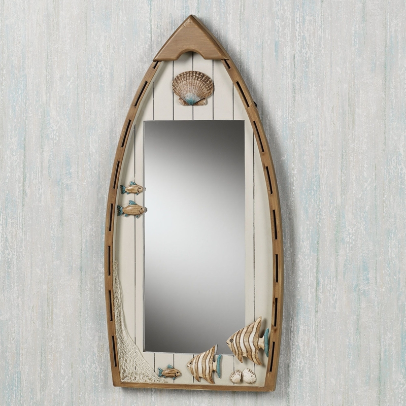 Coastal Whitewash Boat-Shaped Nautical Wall Mirror