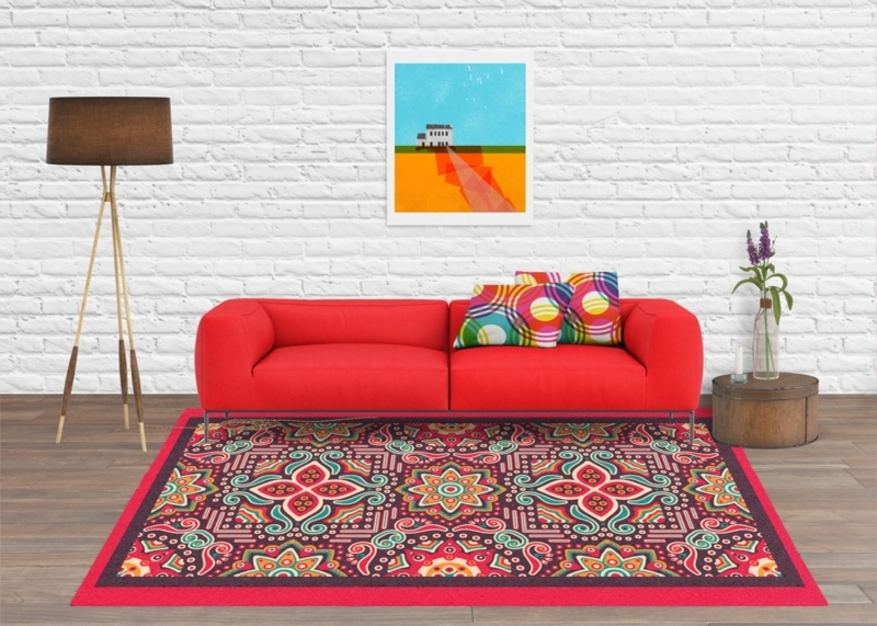 Colorful Contemporary Mexican Area Rug in Living Room