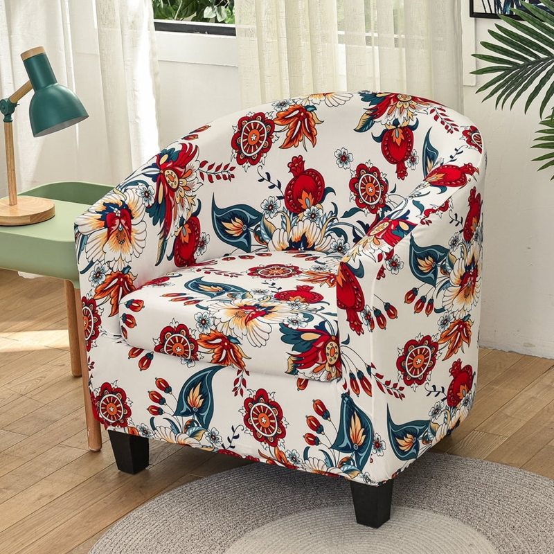Colorful Floral Print Stretch Tub Chair Cover
