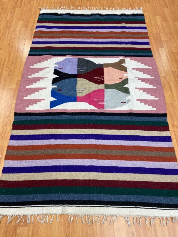 Colorful Handmade Traditional Mexican Wool Rug
