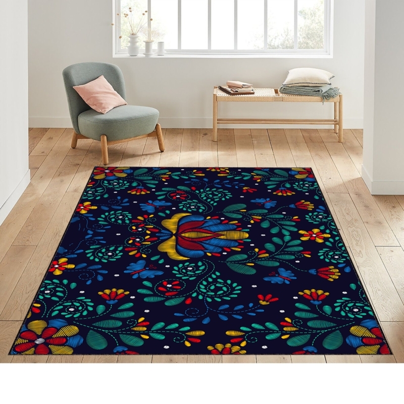 Colorful Large Mexican Floral Area Rug