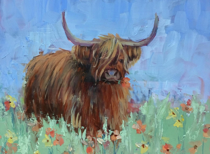 Colorful Scottish Highland Cow Painting Artwork
