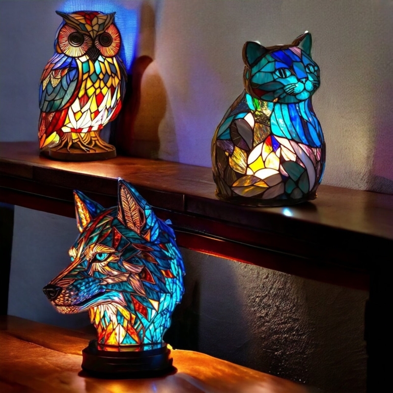 Colorful Stained Glass Animal Table Lamps