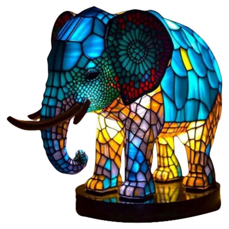 Colorful Stained Glass Elephant Table Lamp