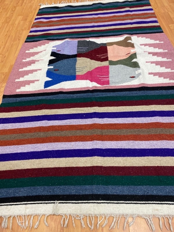 Colorful Traditional Mexican Wool Flat Weave Rug