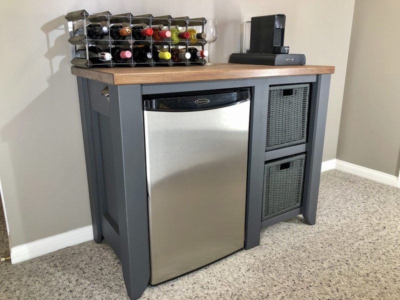 Compact Fridge Cabinet with Built-In Wine and Coffee Bar