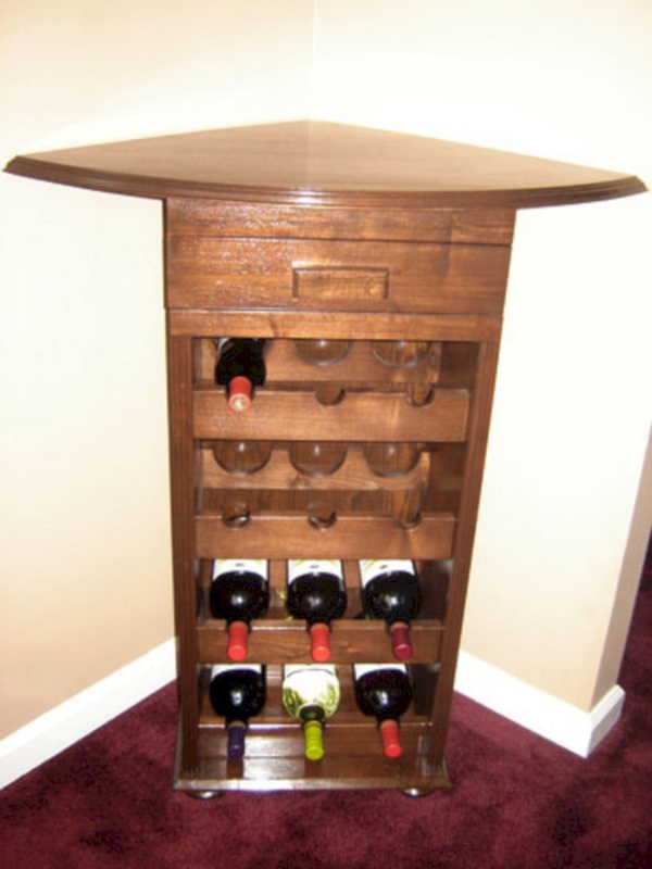Compact Wooden Corner Wine Rack with Glass Holder