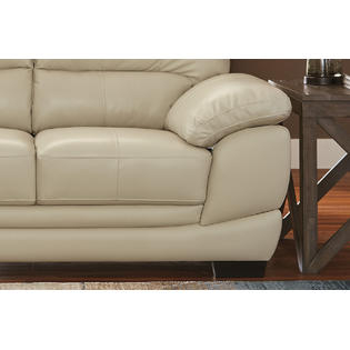 Contemporary Cream Leather Sofa and Loveseat Set