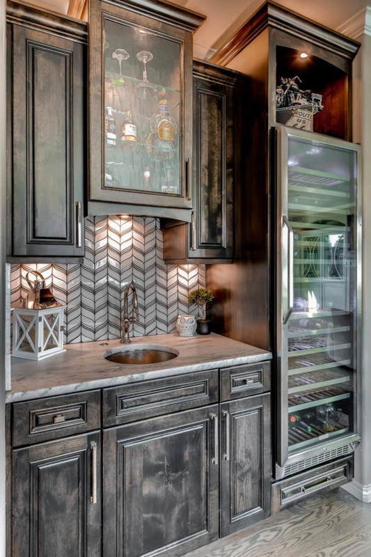 Contemporary Custom Wet Bar with Wine Cooler