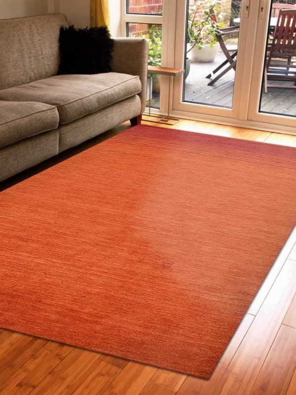 Contemporary Hand-Knotted Orange Woolen Area Rug