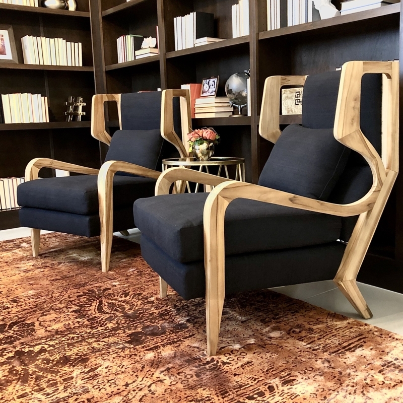 Contemporary Library Chairs with Wooden Armrests