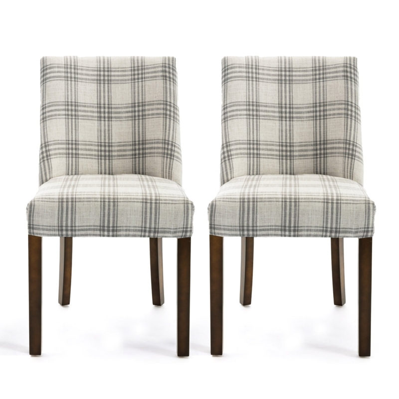 Contemporary Plaid Upholstered Dining Chairs Set