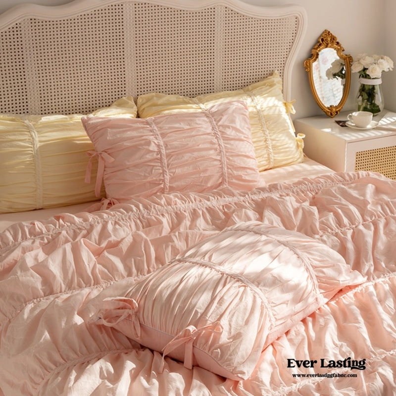 Coquette Ruffle Bedding Set with Ties in Soft Yellow