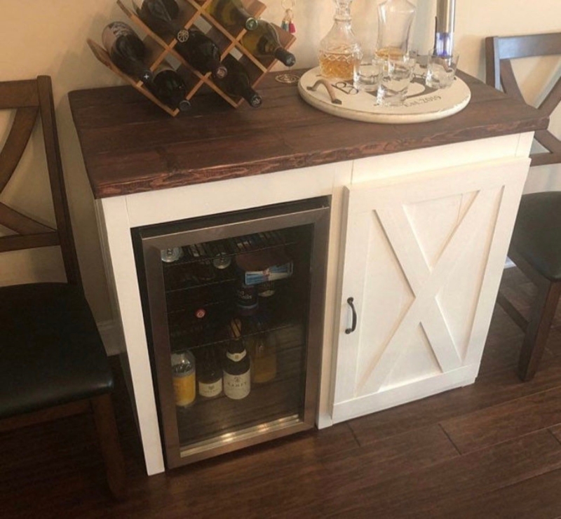 Country Chic Mini Fridge and Coffee Bar Cabinet