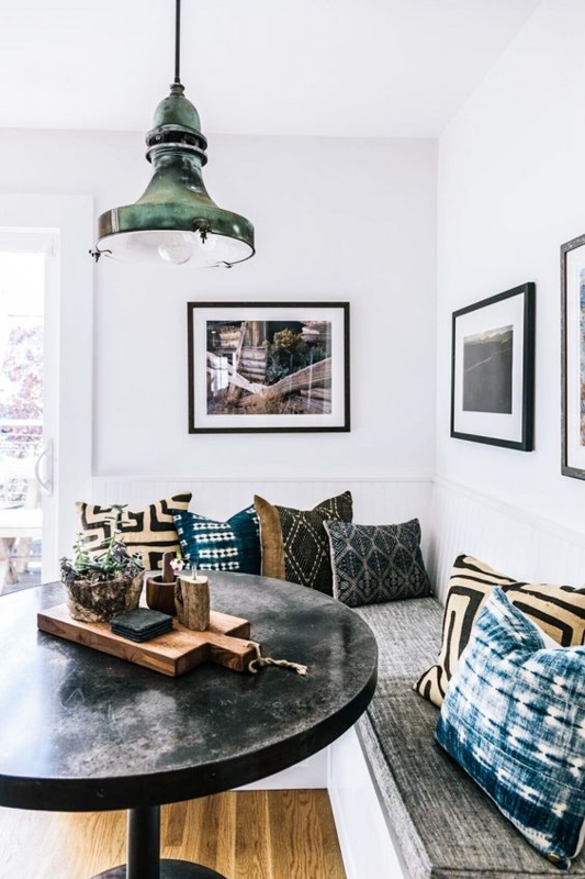 Cozy Banquette Seating with Eclectic Cushions