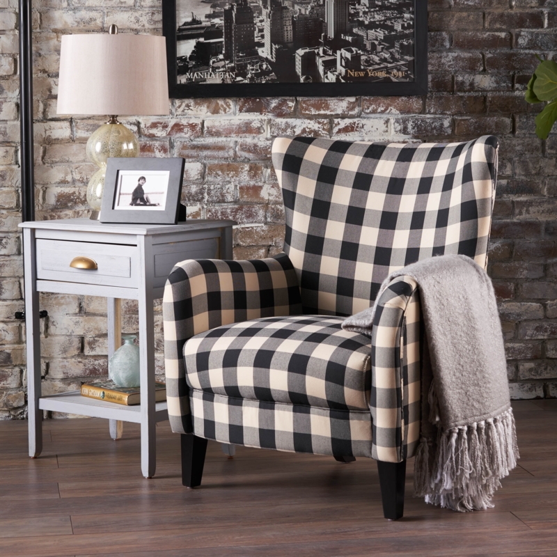 Cozy Black and White Plaid Accent Chair