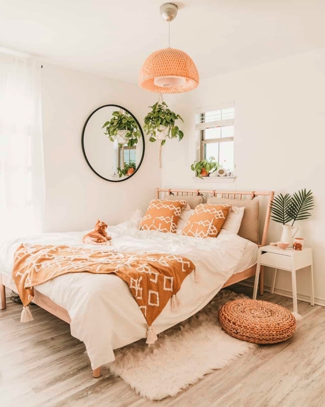 Cozy Boho Bedroom with Earthy Tones and Greenery