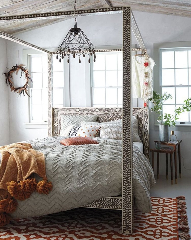 Cozy Boho Bedroom with Textured Bedding and Warm Accents