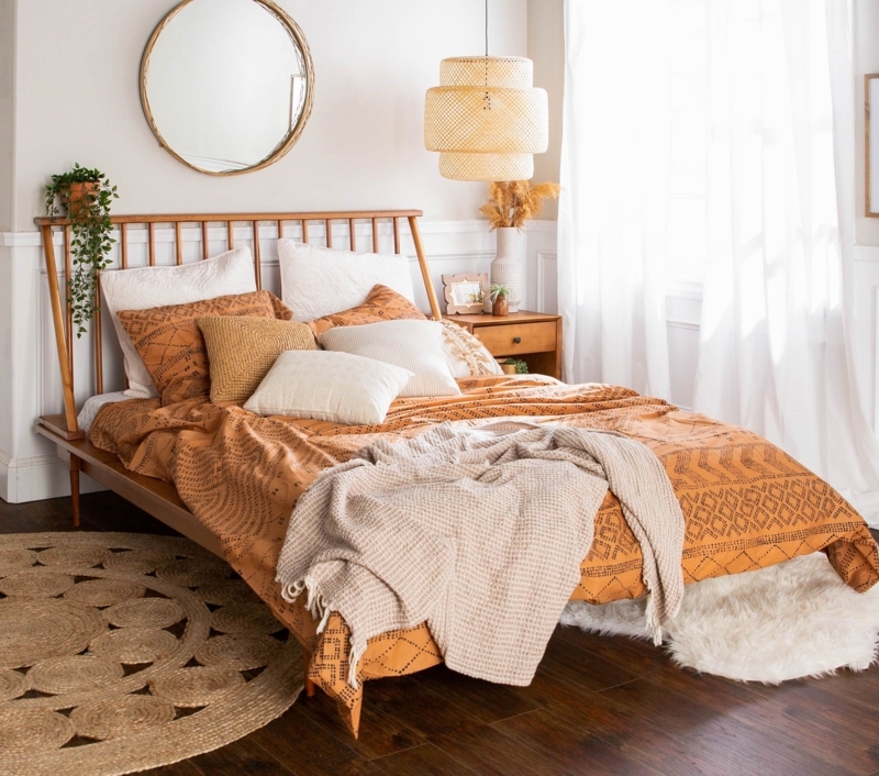 Cozy Boho DIY Wooden Bed Frame Bedroom