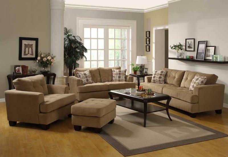 Cozy Camel Sofa Set in Elegant Living Room
