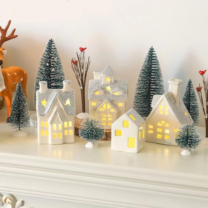 Cozy Ceramic Christmas Village with Miniature Trees