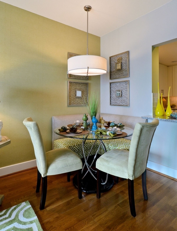Cozy Corner Dining Nook with Round Glass Table