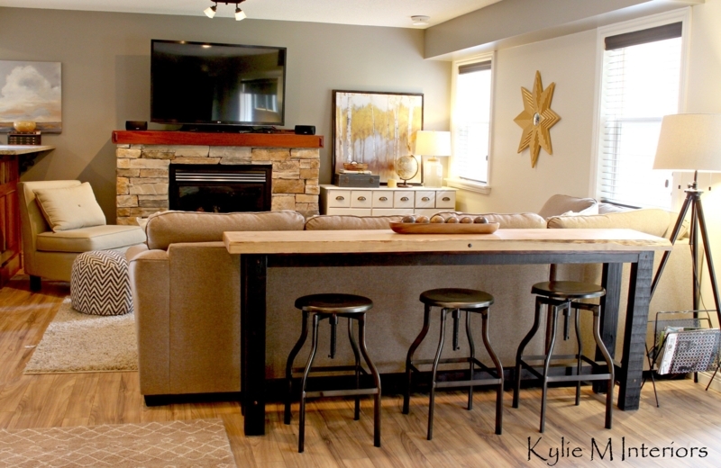 Cozy Family Room with Industrial Bar Seating Area