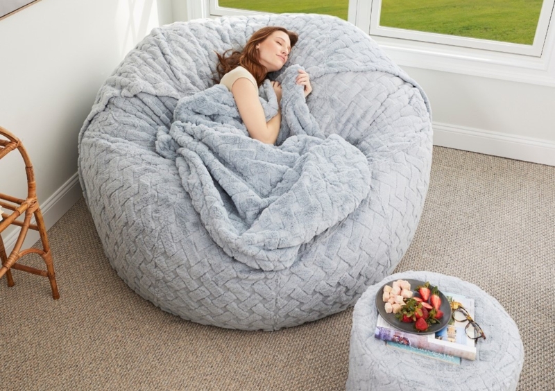 Cozy Gray Plush Bean Bag Chair Setup