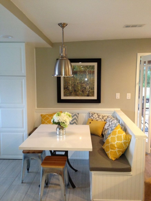 Cozy Kitchen Banquette with Vibrant Cushions