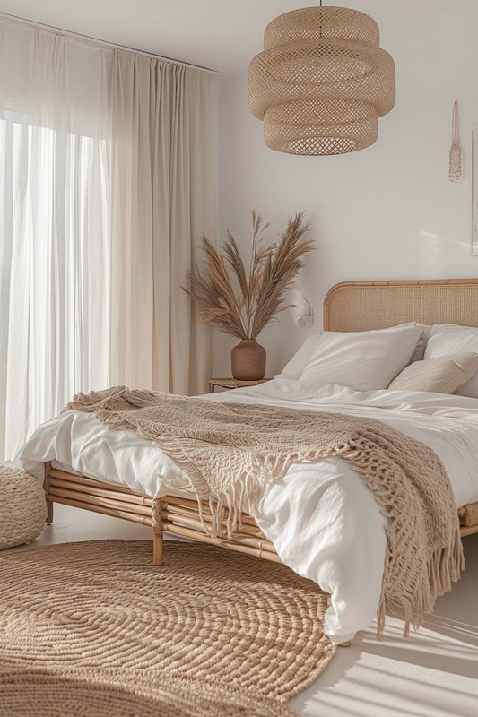 Cozy Neutral Boho Bedroom with Natural Textures