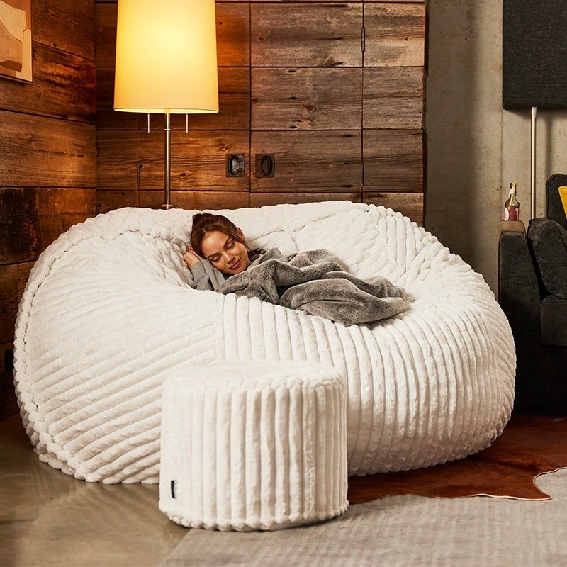 Cozy Plush Bean Bag Chair with Ottoman for Living Room