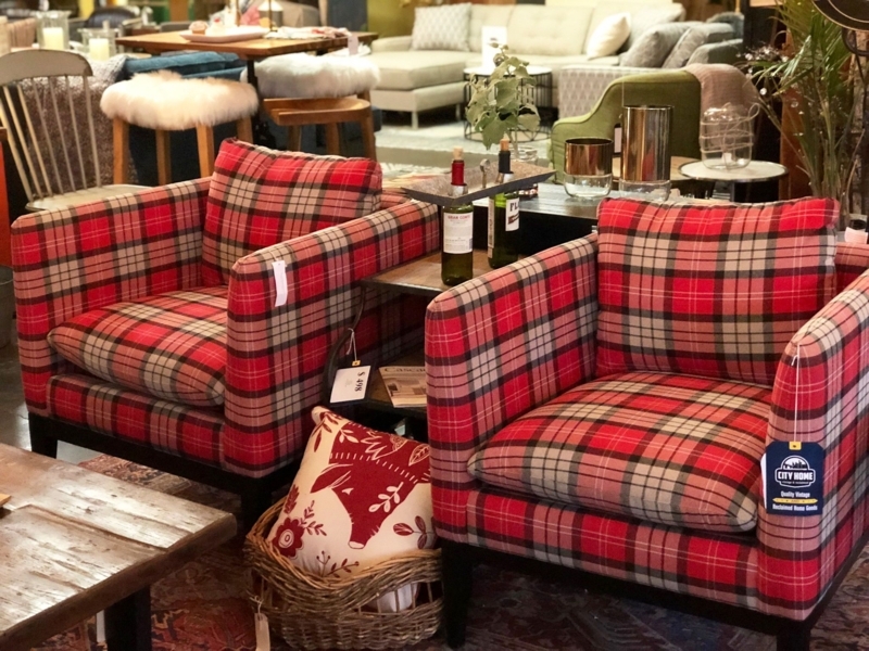 Cozy Red Plaid Accent Chairs for Living Room