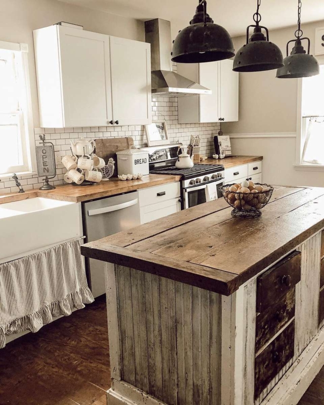 Cozy Rustic Kitchen Island with Wooden Countertop