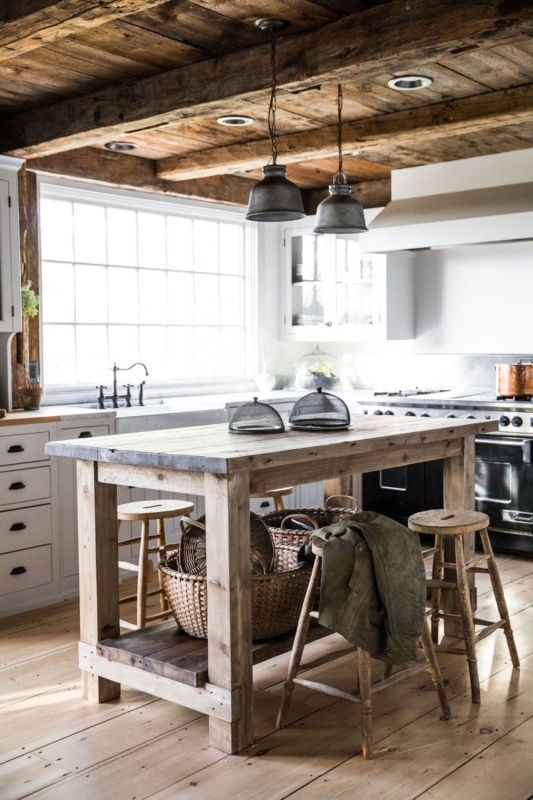 Cozy Rustic Kitchen Island with Wooden Elements