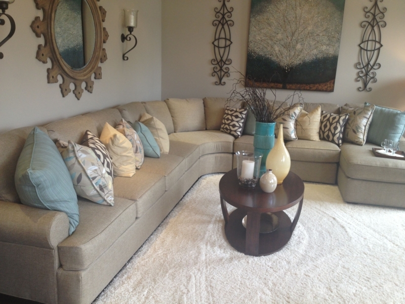Cozy Taupe Sectional Sofa with Decorative Pillows